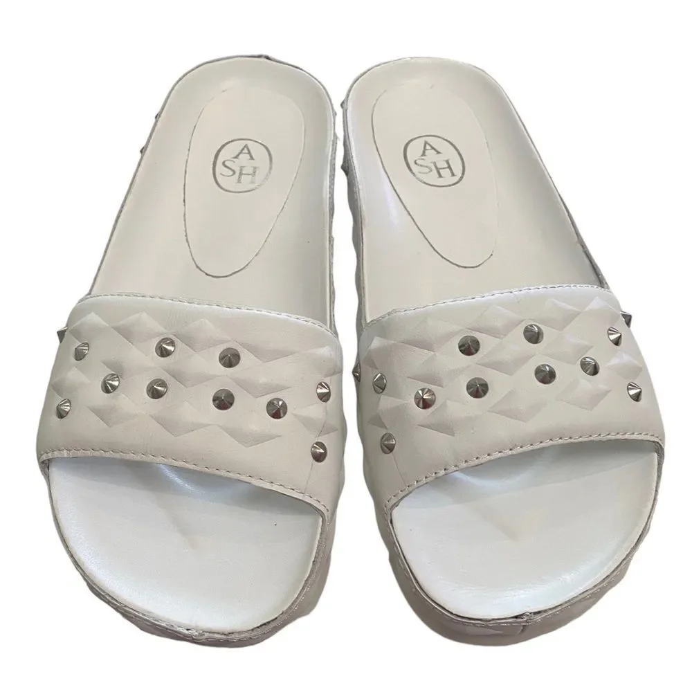 ASH Big Kids Unique White Leather Slide Sandals with Dust Bag NEW 35  3.5